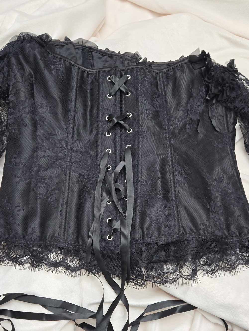 Black Lace Off-Shoulder Corset Top XL - Picture 5 of 7